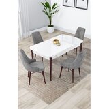 Hanah home trpezarijski set Lia, sto na razvlačenje i 4 stolice, bela ploča, noge boje oraha, siva tkanina Babyface | Eponuda.com