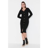 Trendyol Black V-Neck Button Midi Knitted Dress Cene