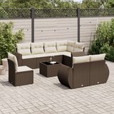 vidaXL Vrtna sedežna garnitura 9-delna z blazinami rjava poli ratan | Shoptok.si
