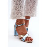 PS1 Eco Leather Sandals with Block Heel in Blue-Gold Abilica Cene