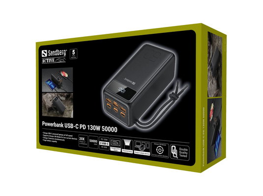 Sandberg PowerBank - Powerbank USB-C PD 130W 50000 (vanjska; LED lampa; crna) | shoptok.hr