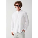Avva Men's White Large Collar Linen Blended Regular Fit Shirt cene