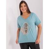 Fashion Hunters Pistachio blouse of larger size with short sleeves | shoptok.hr