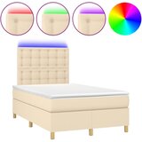 vidaXL Box spring postelja z vzmetnico LED krem 120x190 cm blago, (21128677) Cene