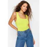 Trendyol Lime Fitted/Body-Sitting Back Low-Cut Square Collar Flexible Knitted Body with Snap Fasteners