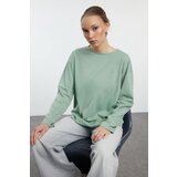 Trendyol Mint 100% Cotton Stitching Detailed Relaxed/Comfortable Pattern Knitted T-Shirt Cene