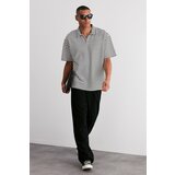 Trendyol Men's Ecru Oversize/Cross-Fit Limited Edition Striped Textured Polo Neck T-shirt Cene
