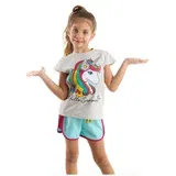 Mushi Floral Unicorn Girl's T-Shirt with Turquoise Shorts Set