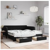 vidaXL Izvlečna dnevna postelja s predali črna 90x190 cm žam | Shoptok.si