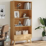  The Living Store Knjižna omara s 4 policami OLDEN rjava trdna borovina - Knjižna Omara, (21499672) Cene