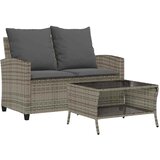  Vrtna sofa 2-sjed s jastucima i stolom sivi poliratan | shoptok.hr