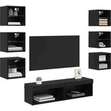 TV ormar S LED lampica s ladicama Zidne 8 pcs Crni hrast Stakl | shoptok.hr