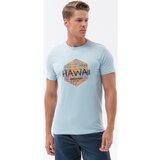 Ombre Majice s kratkimi rokavi T-shirt męski bawełniany z nadrukiem - błękitny V2 S1740 pisana | Shoptok.si