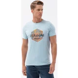 Ombre Majice s kratkimi rokavi T-shirt męski bawełniany z nadrukiem - błękitny V2 S1740 pisana