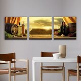 Wallxpert slika na platnu od 3 dela P274538, vino, bure i grožđe ispred vinograda, 30 x 90 cm Cene