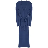 Trendyol Curve Indigo Corded Midi Size 2-Piece Knitwear Cardigan-Dress