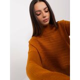 Fashion Hunters Light brown asymmetrical sweater with wool Cene