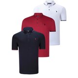Dewberry TRIPLE SET T8586 MEN'S T-SHIRT-NAVY-WHITE-BURGUNDY | shoptok.hr