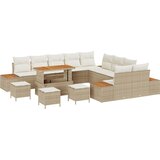vidaXL 14-delni vrtni zofe set z blazinami Bež Poli ratan Akacija - - Bež - 122.2 - Srednja - | Shoptok.si