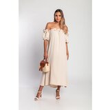 Fenzy Maxi Obleka Z Volančki, Bež | Shoptok.si