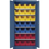 mauser Skladiščna omara, enobarvna, z 28 odprtimi skladiščnimi posodami, 6 polic, modra | Shoptok.si