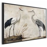  Plakat - Birds from an Old Engraving - vintage-style illustration of a heron and a crane 60x40 Crni okvir | shoptok.hr
