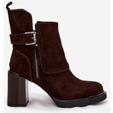 VINCEZA Ankle boots made of genuine suede on a heel with a buckle | Shoptok.si