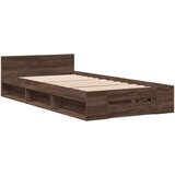 vidaXL Posteljni okvir s predalom rjavi hrast 90x200 cm inž. les | Shoptok.si