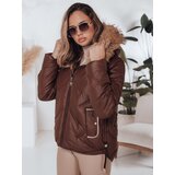 DStreet Kurtka damska zimowa COLDLIKE pikowana z kapturem brązowa | shoptok.hr