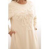 Kesi Włoski Plus Size women's dress with cotton embroidery beige | Shoptok.si