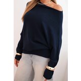 Kesi Włoski Women's asymmetrical batwing viscose sweater navy blue | Shoptok.si