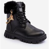 Kesi Leather warm children's ankle boots with chain, Black Cadia Cene