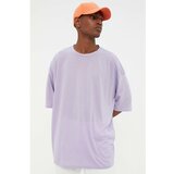 Trendyol muška majica Lilac Oversize Fit Crew Neck Short Sleeve Printed Cene