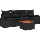 vidaXL 5-delni vrtni kavč set z blazinami črn poli ratan akacija, 2-sedežna vrtna sofa s shrambo in blazinami črn poli ratan Cene