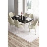 Hanah home trpezarijski set Tia, sto i 6 stolica, ploča u dekoru crnog mermera, hromirane noge, krem tkanina Babyface | Eponuda.com