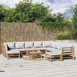 vidaXL 11-dijelna vrtna garnitura od bambusa sa svjetlosivim jastucima | shoptok.hr