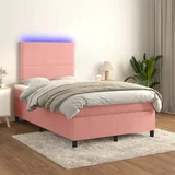  Box spring postelja z vzmetnico LED roza 120x200 cm žamet, (20898945)