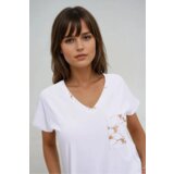 Marisse Cotton T-Shirt With Decorative Pocket, White | Shoptok.si