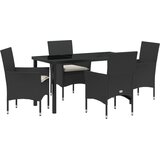 vidaXL 5-dijelni set za obedovanje u vrtu s jastučićima crni poliratan, vrtni stol crni 140x80x73 cm od kaljenog stakla | shoptok.hr