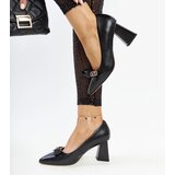 VINCEZA Black leather block heel pumps with a bow | Shoptok.si