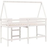  Krevet na kat s ljestvama i krovom bijeli 90x190 cm od borovine | shoptok.hr