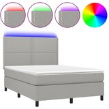 vidaXL Box spring postelja z vzmetnico LED svetlo siva 140x190cm blago, (20725930) Cene
