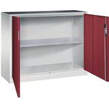 C+P Delavniška omarica s krilnimi vrati, širina x globina 1200 x 400 mm, svetlo sive / rubinasto rdeče barve | Shoptok.si