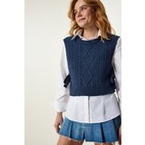  Women's Navy Blue Motif Tied Crop Knitwear Sweater | ePonuda.com