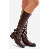 Boto Women's Insulated Flat Heel Boots With Gold Buckle Brown Arsisna | shoptok.hr