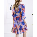 Resti Navy blue women's dress with print and frill | Shoptok.si