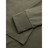 Ombre Men's cotton longsleeve with U neckline with stripes and embroidery - olive | ePonuda.com
