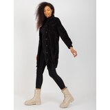 Fashion Hunters Long black fur shirt RUE PARIS with buttons | shoptok.hr