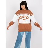 Fashion Hunters Brown and white sweatshirt without a hood with an inscription Cene