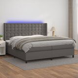 The Living Store Box spring postelja z vzmetnico LED siva 200x200cm umetno usnje - Box Spring Postelja, (21518258) Cene